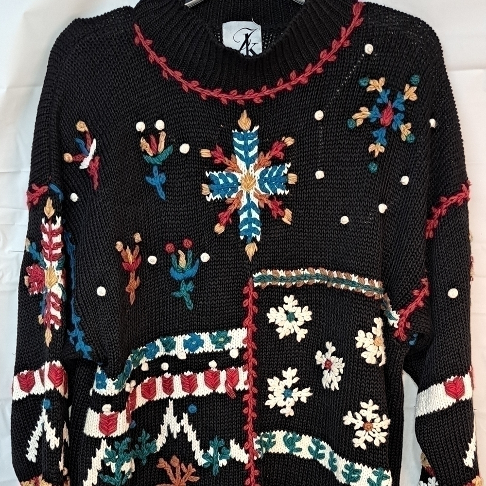 Vintage 90's Thick Knit Nordic Ski Slopes Snowflake Women's 18-20 Grandma
